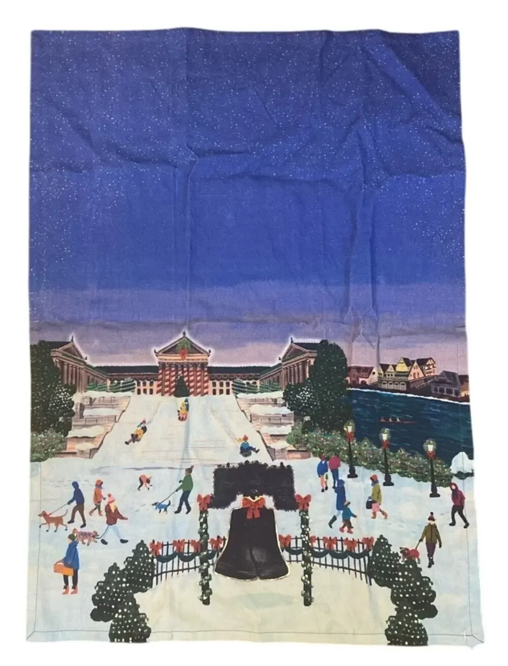 Anthropologie Holiday in the City Philly Dish Towel Cotton 28x 21” Brand NEW